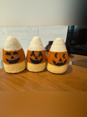 Candy Corn Felt Pumpkins (set of 3) - Orange & Cream Halloween Decor